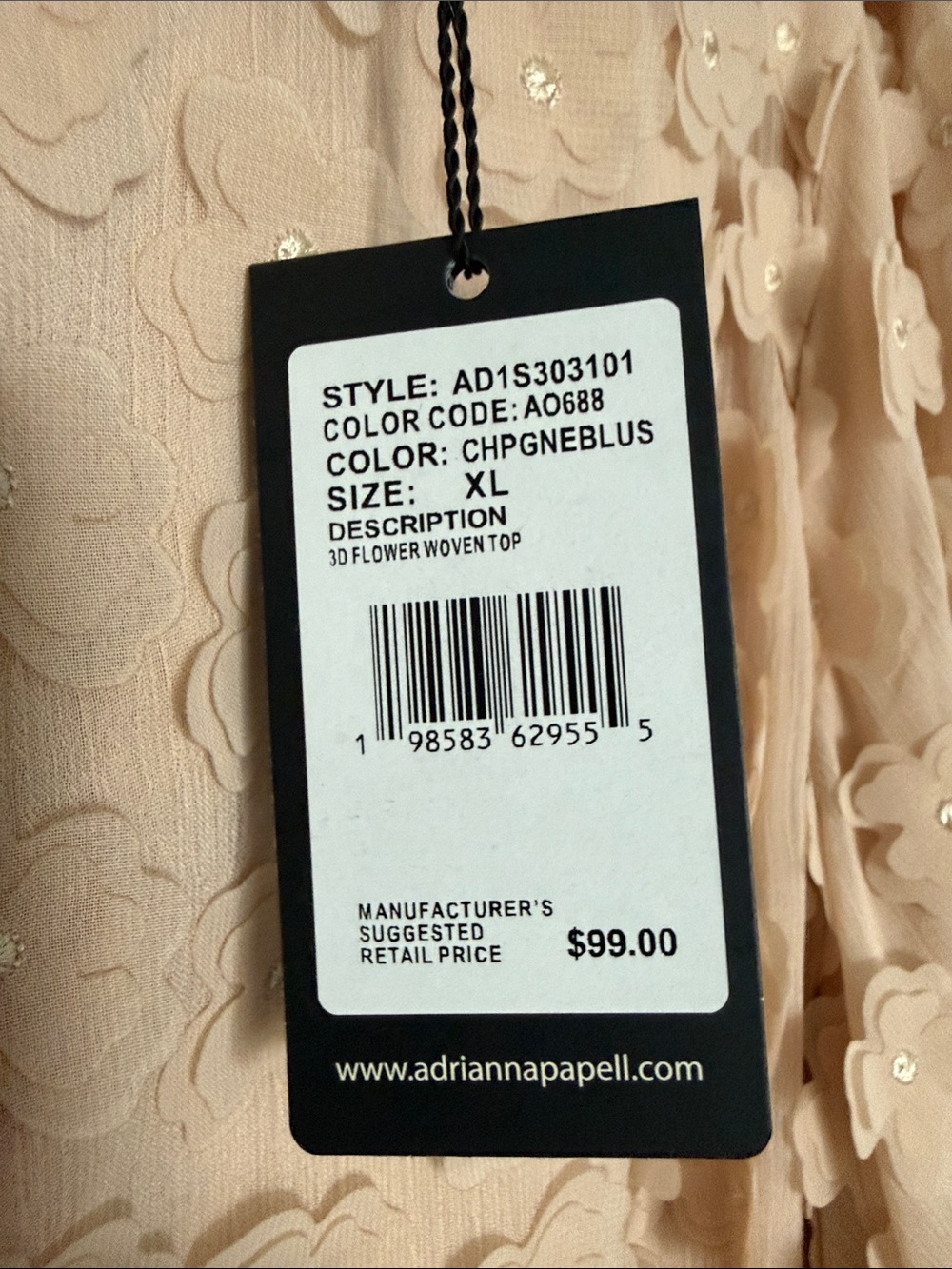 Adrianna Papell Blush Pink 3D Floral Appliqué Blouse - Picture 2 of 4